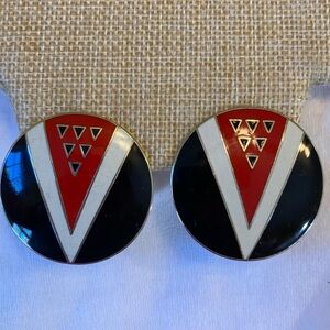 Laurel Burch Wu-Yi Vintage Enameled Round Clip on Earrings